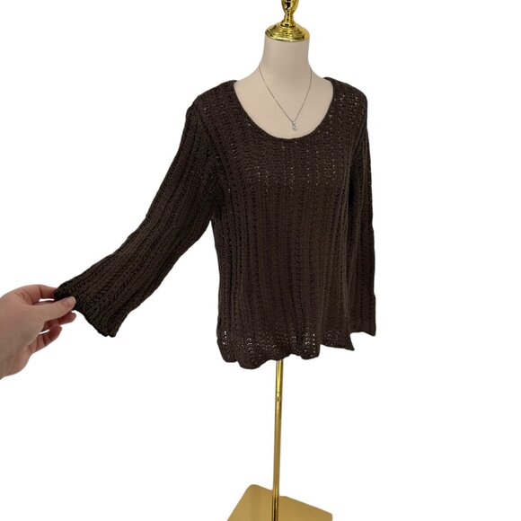 VTG J.Jill Sz XL Loose Open Knit Long Sleeve Cotton Pullover Sweater Shale NWT - Picture 5 of 16